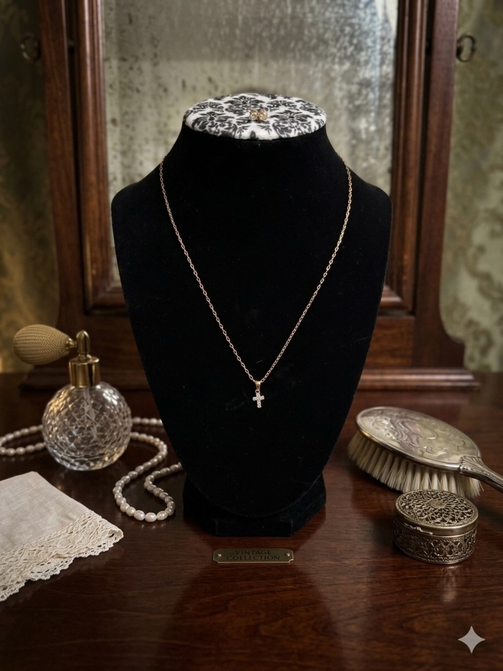Delicate Gold-Tone Cz Cross Pendant Necklace and Earrings Set